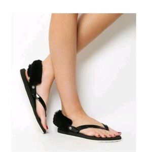 NEW UGG | LaaLaa Flip Flops Sandals Shoes Black Removable Shearling Strap Sz 9